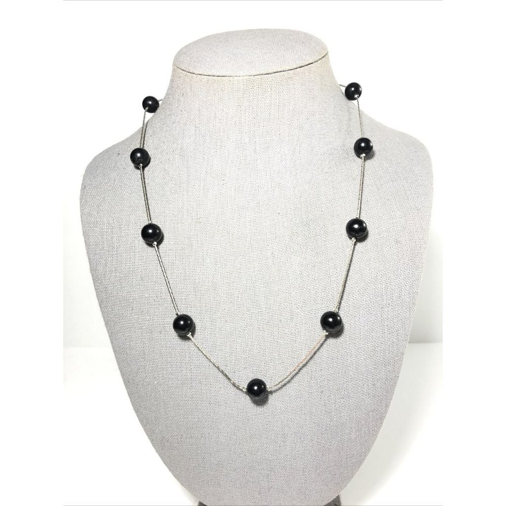 Women’s 18” adjustable Silver Toned black Beaded Necklace- fashion jewelry.